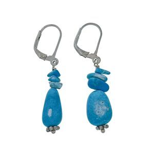 Vintage Sterling Silver 925 Blue Dyed Howlite Dangle Earrings